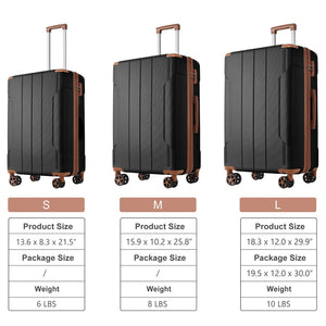 English Elm Luggage Set 3 Piece Abs Hard Shell Expandable Suitcase with Tsa Lock Spinner Wheels Black Brown N730P296765A