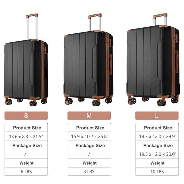 English Elm Luggage Set 3 Piece Abs Hard Shell Expandable Suitcase with Tsa Lock Spinner Wheels Black Brown N730P296765A