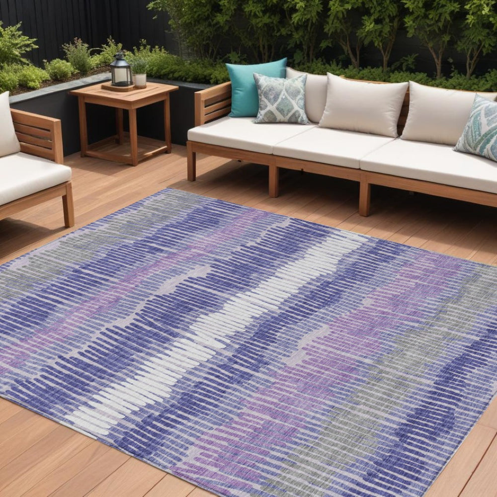 HomeRoots 9' Purple and Gray Striped Washable Area Rug - Durable, Stylish, Indoor/Outdoor Comfort for Any Space 9' X 12' 592501