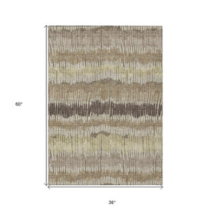Homeroots 3' Striped Beige Brown And Gray Indoor-outdoor Area Rug - Durable, Washable, Stylish Addition! 3' X 5' Polyester 592503