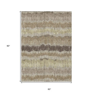 Homeroots 3' Striped Beige Brown And Gray Indoor-outdoor Area Rug - Durable, Washable, Stylish Addition! 5' X 8' Polyester 592504