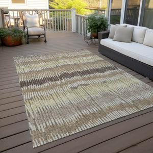 Homeroots 3' Striped Beige Brown And Gray Indoor-outdoor Area Rug - Durable, Washable, Stylish Addition! 5' X 8' Polyester 592504