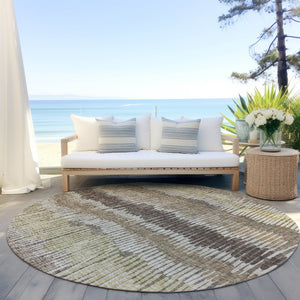 Homeroots 3' Striped Beige Brown And Gray Indoor-outdoor Area Rug - Durable, Washable, Stylish Addition! 8' Round Polyester 592505