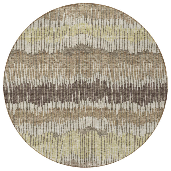 Homeroots 3' Striped Beige Brown And Gray Indoor-outdoor Area Rug - Durable, Washable, Stylish Addition! 8' Round Polyester 592505