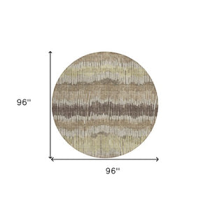 Homeroots 3' Striped Beige Brown And Gray Indoor-outdoor Area Rug - Durable, Washable, Stylish Addition! 8' Round Polyester 592505