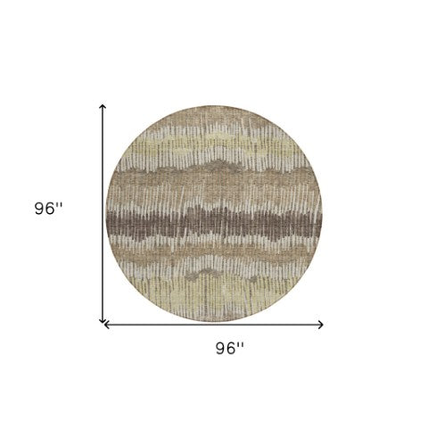 Homeroots 3' Striped Beige Brown And Gray Indoor-outdoor Area Rug - Durable, Washable, Stylish Addition! 8' Round Polyester 592505