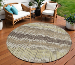 Homeroots 3' Striped Beige Brown And Gray Indoor-outdoor Area Rug - Durable, Washable, Stylish Addition! 8' Round Polyester 592505