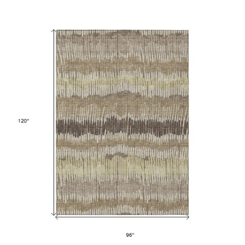 Homeroots 3' Striped Beige Brown And Gray Indoor-outdoor Area Rug - Durable, Washable, Stylish Addition! 8' X 10' Polyester 592506