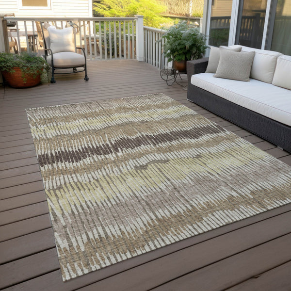 Homeroots 3' Striped Beige Brown And Gray Indoor-outdoor Area Rug - Durable, Washable, Stylish Addition! 8' X 10' Polyester 592506