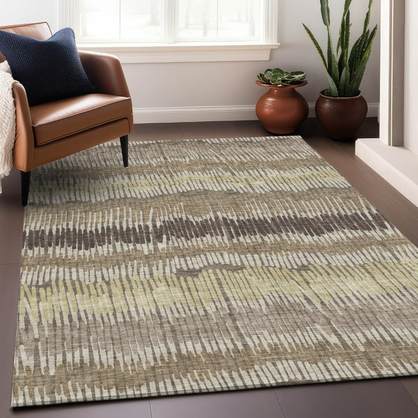 Homeroots 3' Striped Beige Brown And Gray Indoor-outdoor Area Rug - Durable, Washable, Stylish Addition! 8' X 10' Polyester 592506