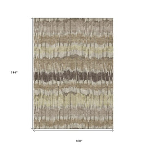 Homeroots 3' Striped Beige Brown And Gray Indoor-outdoor Area Rug - Durable, Washable, Stylish Addition! 9' X 12' Polyester 592507