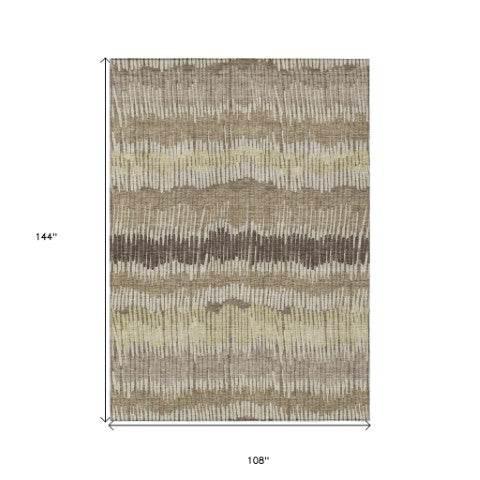 Homeroots 3' Striped Beige Brown And Gray Indoor-outdoor Area Rug - Durable, Washable, Stylish Addition! 9' X 12' Polyester 592507