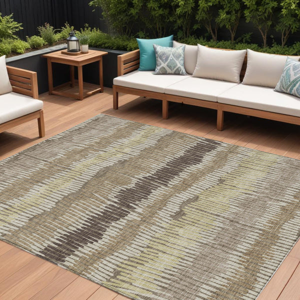 Homeroots 3' Striped Beige Brown And Gray Indoor-outdoor Area Rug - Durable, Washable, Stylish Addition! 10' X 14' Polyester 592508