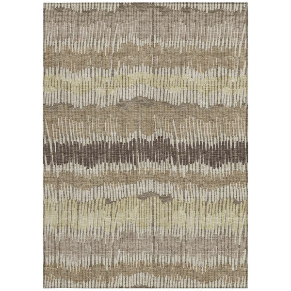 Homeroots 3' Striped Beige Brown And Gray Indoor-outdoor Area Rug - Durable, Washable, Stylish Addition! 10' X 14' Polyester 592508