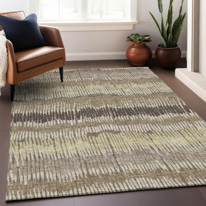 Homeroots 3' Striped Beige Brown And Gray Indoor-outdoor Area Rug - Durable, Washable, Stylish Addition! 10' X 14' Polyester 592508