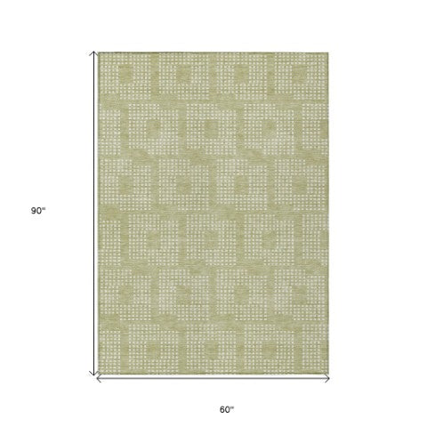 Homeroots 3' Artichoke Green Geometric Washable Indoor Outdoor Area Rug For Stylish Living Spaces & Patios 5' X 8' Polyester 592510