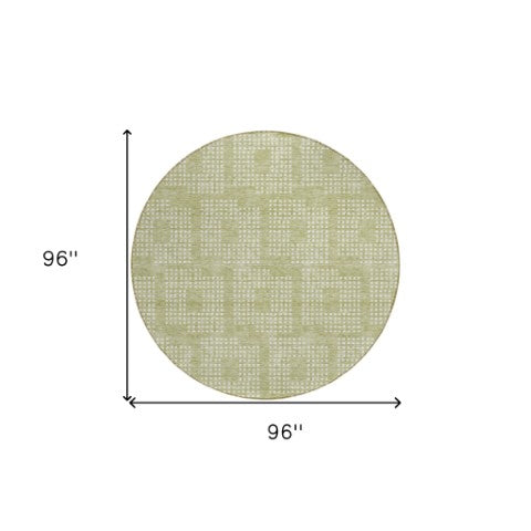 Homeroots 3' Artichoke Green Geometric Washable Indoor Outdoor Area Rug For Stylish Living Spaces & Patios 8' Round Polyester 592511
