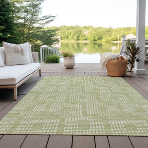 Homeroots 3' Artichoke Green Geometric Washable Indoor Outdoor Area Rug For Stylish Living Spaces & Patios 8' X 10' Polyester 592512