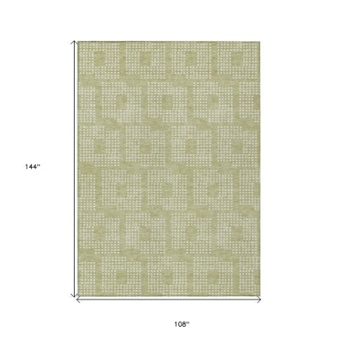 Homeroots 3' Artichoke Green Geometric Washable Indoor Outdoor Area Rug For Stylish Living Spaces & Patios 9' X 12' Polyester 592513