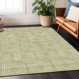 Homeroots 3' Artichoke Green Geometric Washable Indoor Outdoor Area Rug For Stylish Living Spaces & Patios 9' X 12' Polyester 592513