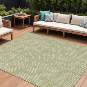 Homeroots 3' Artichoke Green Geometric Washable Indoor Outdoor Area Rug For Stylish Living Spaces & Patios 10' X 14' Polyester 592514