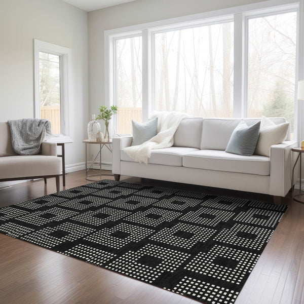 Homeroots 3' Artichoke Green Geometric Washable Indoor Outdoor Area Rug For Stylish Living Spaces & Patios 9' X 12' Polyester 592519