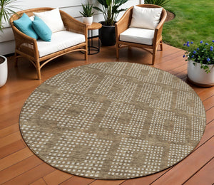 Homeroots 3' Artichoke Green Geometric Washable Indoor Outdoor Area Rug For Stylish Living Spaces & Patios 8' Round Polyester 592523