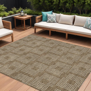 Homeroots 3' Artichoke Green Geometric Washable Indoor Outdoor Area Rug For Stylish Living Spaces & Patios 9' X 12' Polyester 592525