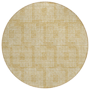 HomeRoots 5' Gold and Ivory Geometric Area Rug – Stylish, Washable Design for Indoor and Outdoor Spaces 8' Round 592535
