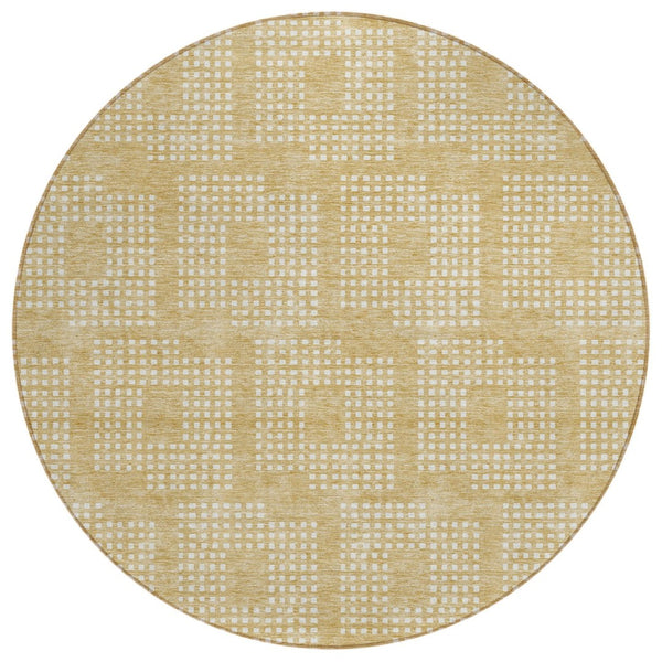 HomeRoots 5' Gold and Ivory Geometric Area Rug – Stylish, Washable Design for Indoor and Outdoor Spaces 8' Round 592535