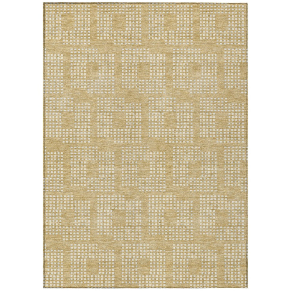 HomeRoots 9' Gold and Ivory Geometric Indoor Outdoor Area Rug for High-Traffic Spaces - Durable & Washable Design 9' X 12' 592537