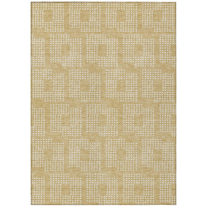 HomeRoots 9' Gold and Ivory Geometric Indoor Outdoor Area Rug for High-Traffic Spaces - Durable & Washable Design 9' X 12' 592537