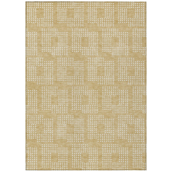 HomeRoots 9' Gold and Ivory Geometric Indoor Outdoor Area Rug for High-Traffic Spaces - Durable & Washable Design 9' X 12' 592537