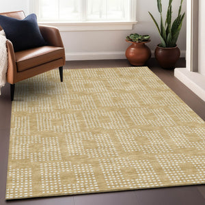 Homeroots 3' Artichoke Green Geometric Washable Indoor Outdoor Area Rug For Stylish Living Spaces & Patios 9' X 12' Polyester 592537