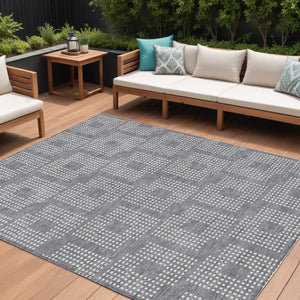 Homeroots 3' Artichoke Green Geometric Washable Indoor Outdoor Area Rug For Stylish Living Spaces & Patios 9' X 12' Polyester 592543