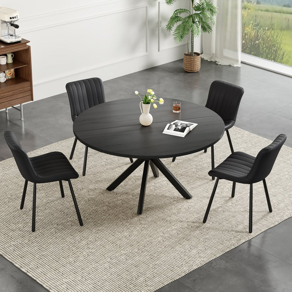 English Elm 47 Inch Round Dining Table For 4-6, Mid-Century Modern Wood Table With Sturdy Base & Versatile Use T3623P380322