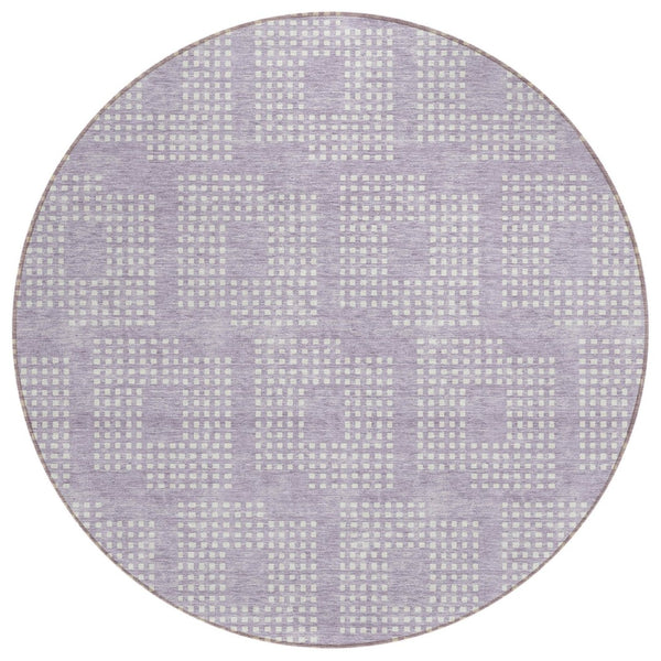 HomeRoots 5' Stylish Lavender and Ivory Geometric Area Rug for Indoor and Outdoor Use – Durable, Washable Design 8' Round 592553