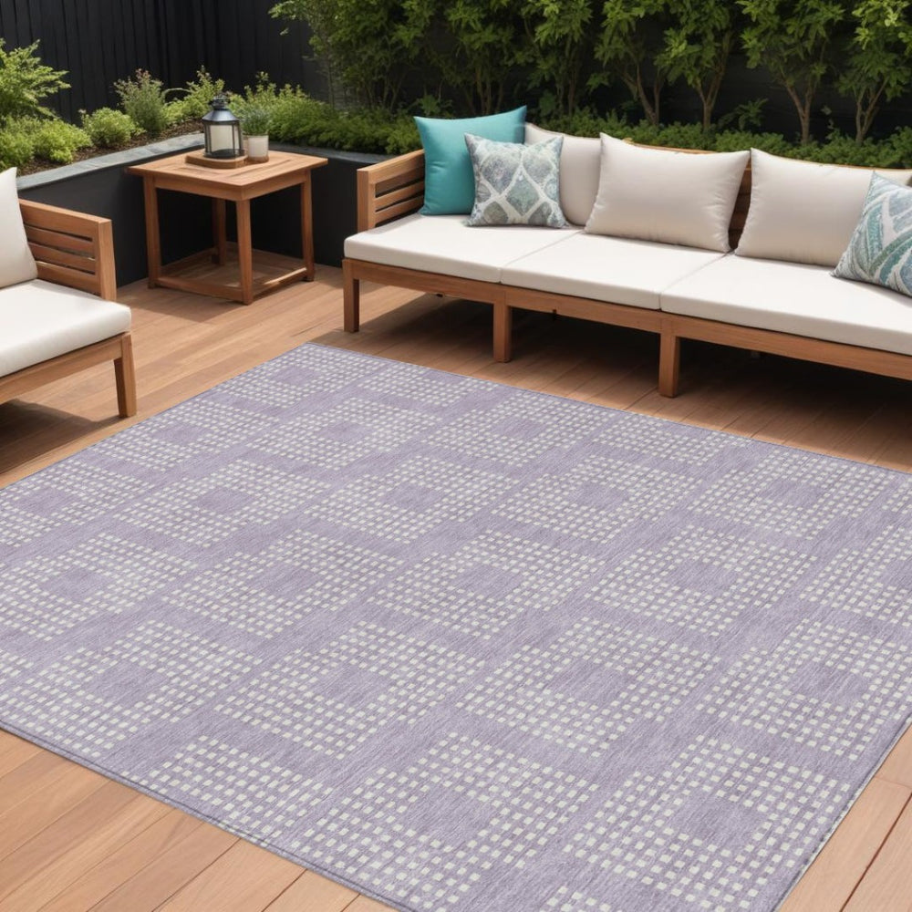 HomeRoots 5' Stylish Lavender and Ivory Geometric Area Rug for Indoor and Outdoor Use – Durable, Washable Design 10' X 14' 592556