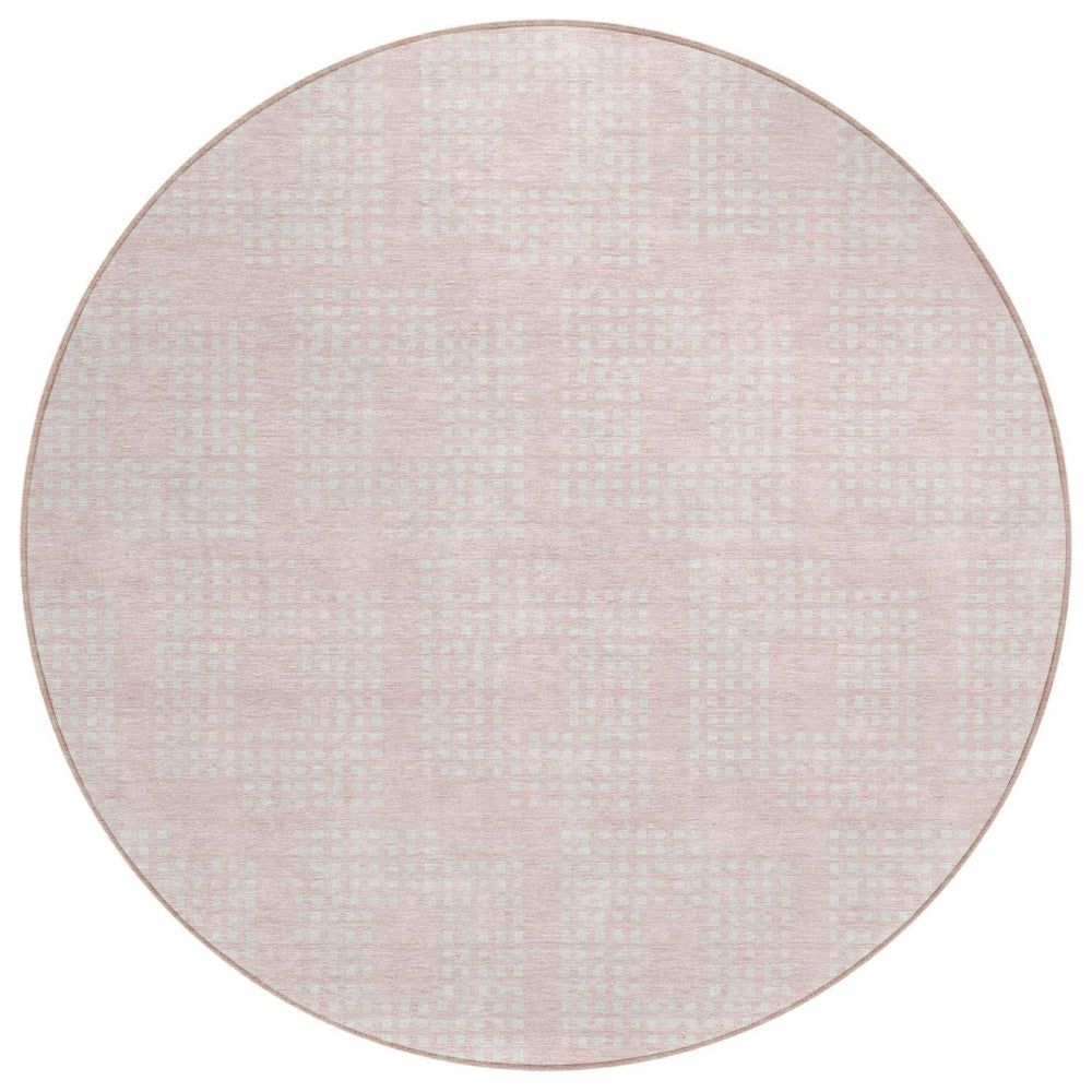 HomeRoots 5' Stylish Pink and Ivory Geometric Area Rug for Indoor and Outdoor Use – Durable, Washable Design 8' Round 592559