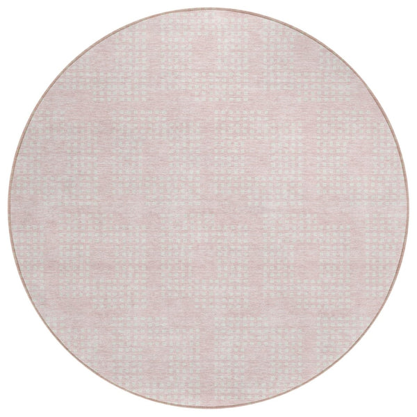 HomeRoots 5' Stylish Pink and Ivory Geometric Area Rug for Indoor and Outdoor Use – Durable, Washable Design 8' Round 592559