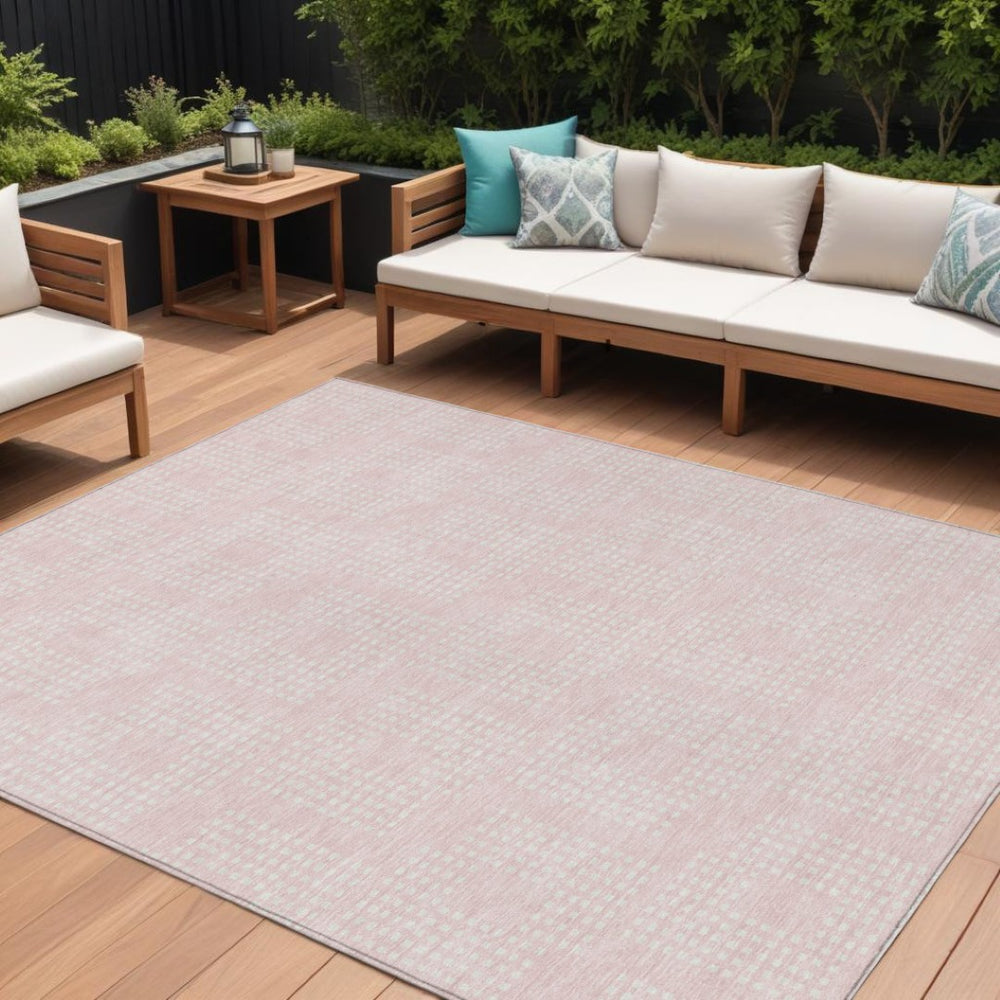 HomeRoots 9' Washable Pink and Ivory Geometric Area Rug for Indoor and Outdoor Spaces – Durable, Stylish Accent 9' X 12' 592561
