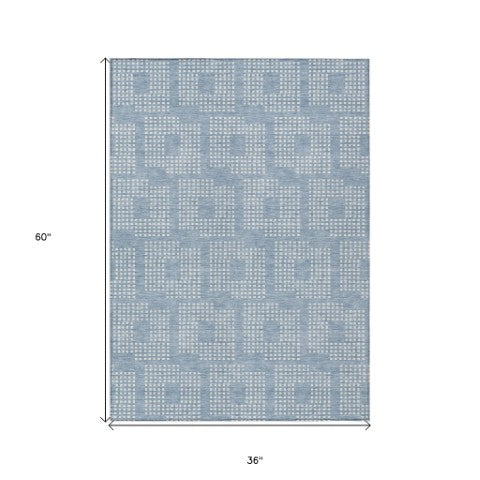 Homeroots 3' Artichoke Green Geometric Washable Indoor Outdoor Area Rug For Stylish Living Spaces & Patios 3' X 5' Polyester 592563