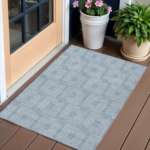 Homeroots 3' Artichoke Green Geometric Washable Indoor Outdoor Area Rug For Stylish Living Spaces & Patios 3' X 5' Polyester 592563