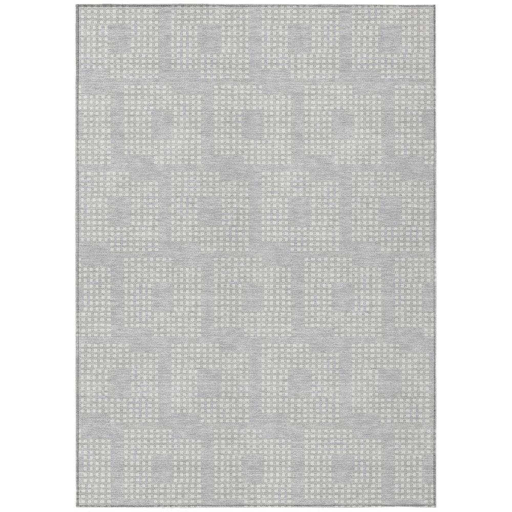 HomeRoots 9' Silver and Ivory Geometric Indoor Outdoor Area Rug – Stylish, Washable, and Durable for Any Space 9' X 12' 592573
