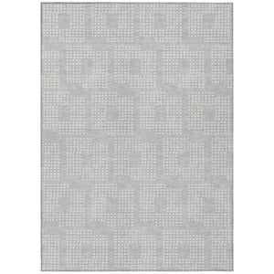 HomeRoots 9' Silver and Ivory Geometric Indoor Outdoor Area Rug – Stylish, Washable, and Durable for Any Space 9' X 12' 592573