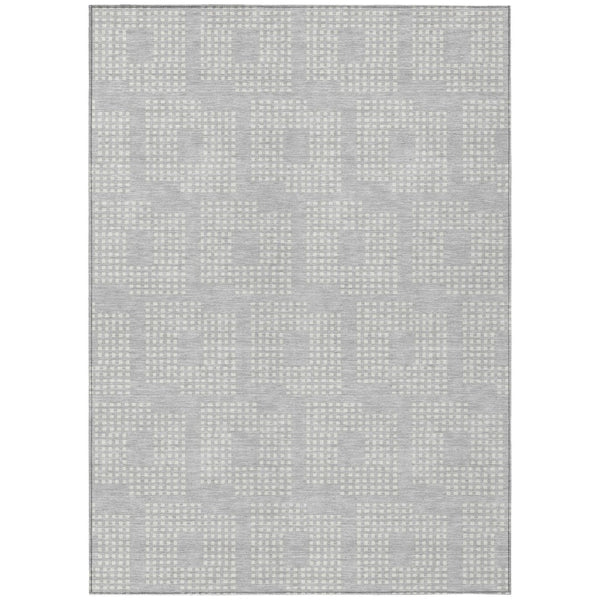 HomeRoots 9' Silver and Ivory Geometric Indoor Outdoor Area Rug – Stylish, Washable, and Durable for Any Space 9' X 12' 592573