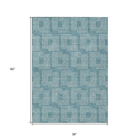 Homeroots 3' Artichoke Green Geometric Washable Indoor Outdoor Area Rug For Stylish Living Spaces & Patios 3' X 5' Polyester 592575