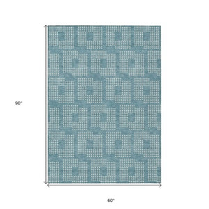 Homeroots 3' Artichoke Green Geometric Washable Indoor Outdoor Area Rug For Stylish Living Spaces & Patios 5' X 8' Polyester 592576