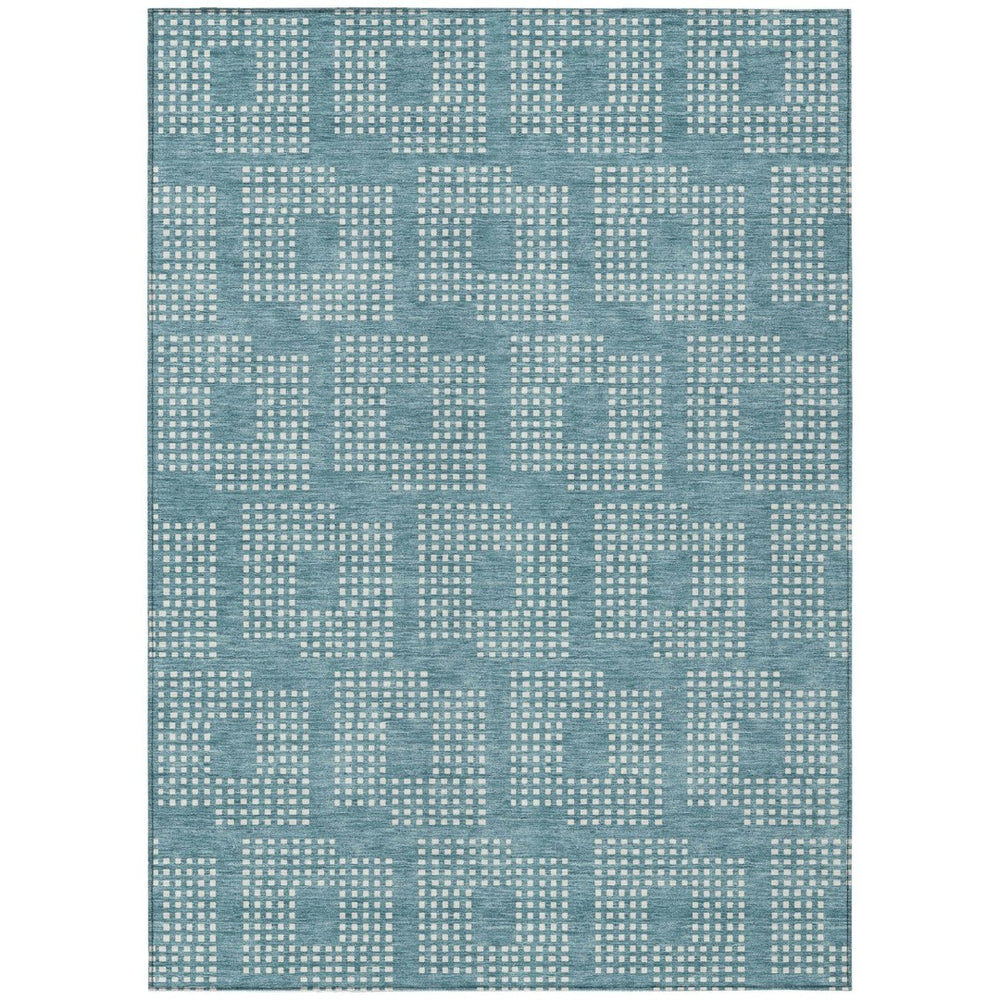 HomeRoots 5' Teal Blue and Ivory Geometric Area Rug for Indoor and Outdoor Spaces – Modern, Durable, Washable Design 5' X 8' 592576