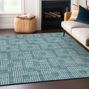 Homeroots 3' Artichoke Green Geometric Washable Indoor Outdoor Area Rug For Stylish Living Spaces & Patios 5' X 8' Polyester 592576